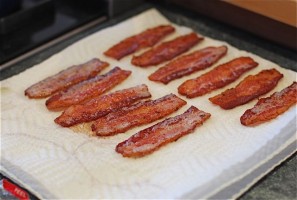 Drain the bacon on paper towels