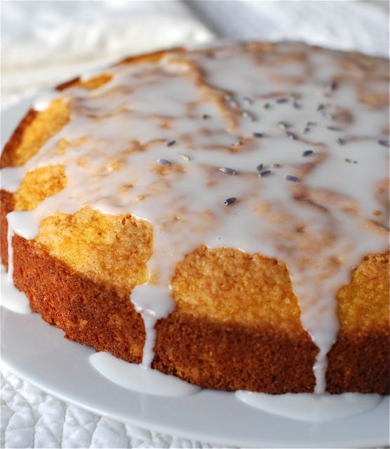 Citrus Cornmeal Cake with Lavender Glaze.